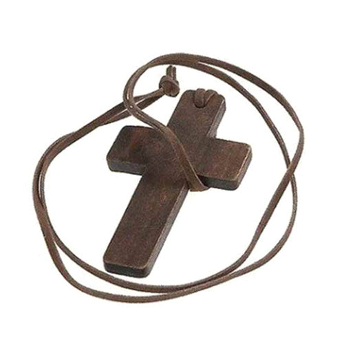 Tibetan Wooden Jesus Christ Cross Necklace Leather String Chain Popular Jewelry - Shop Cali & Cole