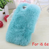 Elegant Soft Fluffy rex rabbit hair fur plush Back cover for Iphone 6 6s 6 Plus 6s Plus Bling Crystal Diamond Bow For Girl Lady - Shop Cali & Cole