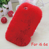 Elegant Soft Fluffy rex rabbit hair fur plush Back cover for Iphone 6 6s 6 Plus 6s Plus Bling Crystal Diamond Bow For Girl Lady - Shop Cali & Cole