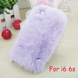 Elegant Soft Fluffy rex rabbit hair fur plush Back cover for Iphone 6 6s 6 Plus 6s Plus Bling Crystal Diamond Bow For Girl Lady - Shop Cali & Cole