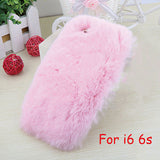 Elegant Soft Fluffy rex rabbit hair fur plush Back cover for Iphone 6 6s 6 Plus 6s Plus Bling Crystal Diamond Bow For Girl Lady - Shop Cali & Cole