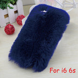 Elegant Soft Fluffy rex rabbit hair fur plush Back cover for Iphone 6 6s 6 Plus 6s Plus Bling Crystal Diamond Bow For Girl Lady - Shop Cali & Cole