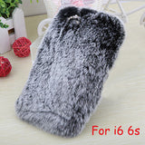 Elegant Soft Fluffy rex rabbit hair fur plush Back cover for Iphone 6 6s 6 Plus 6s Plus Bling Crystal Diamond Bow For Girl Lady - Shop Cali & Cole