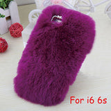Elegant Soft Fluffy rex rabbit hair fur plush Back cover for Iphone 6 6s 6 Plus 6s Plus Bling Crystal Diamond Bow For Girl Lady - Shop Cali & Cole