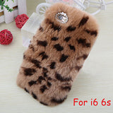 Elegant Soft Fluffy rex rabbit hair fur plush Back cover for Iphone 6 6s 6 Plus 6s Plus Bling Crystal Diamond Bow For Girl Lady - Shop Cali & Cole