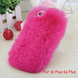 Elegant Soft Fluffy rex rabbit hair fur plush Back cover for Iphone 6 6s 6 Plus 6s Plus Bling Crystal Diamond Bow For Girl Lady - Shop Cali & Cole