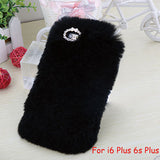 Elegant Soft Fluffy rex rabbit hair fur plush Back cover for Iphone 6 6s 6 Plus 6s Plus Bling Crystal Diamond Bow For Girl Lady - Shop Cali & Cole