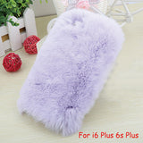 Elegant Soft Fluffy rex rabbit hair fur plush Back cover for Iphone 6 6s 6 Plus 6s Plus Bling Crystal Diamond Bow For Girl Lady - Shop Cali & Cole