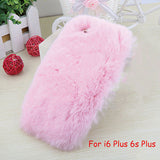 Elegant Soft Fluffy rex rabbit hair fur plush Back cover for Iphone 6 6s 6 Plus 6s Plus Bling Crystal Diamond Bow For Girl Lady - Shop Cali & Cole