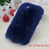Elegant Soft Fluffy rex rabbit hair fur plush Back cover for Iphone 6 6s 6 Plus 6s Plus Bling Crystal Diamond Bow For Girl Lady - Shop Cali & Cole