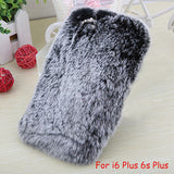 Elegant Soft Fluffy rex rabbit hair fur plush Back cover for Iphone 6 6s 6 Plus 6s Plus Bling Crystal Diamond Bow For Girl Lady - Shop Cali & Cole
