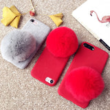 Extra Fluffy Rabbit Fur Ball Case for iPhone 7 6 6s Plus Cover -Flannel Plush Phone Case