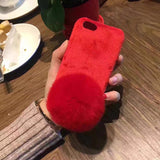 Extra Fluffy Rabbit Fur Ball Case for iPhone 7 6 6s Plus Cover -Flannel Plush Phone Case
