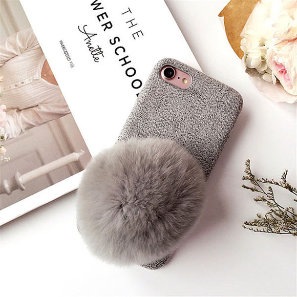 Extra Fluffy Rabbit Fur Ball Case for iPhone 7 6 6s Plus Cover -Flannel Plush Phone Case