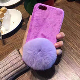 Extra Fluffy Rabbit Fur Ball Case for iPhone 7 6 6s Plus Cover -Flannel Plush Phone Case