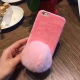Extra Fluffy Rabbit Fur Ball Case for iPhone 7 6 6s Plus Cover -Flannel Plush Phone Case
