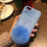 Extra Fluffy Rabbit Fur Ball Case for iPhone 7 6 6s Plus Cover -Flannel Plush Phone Case