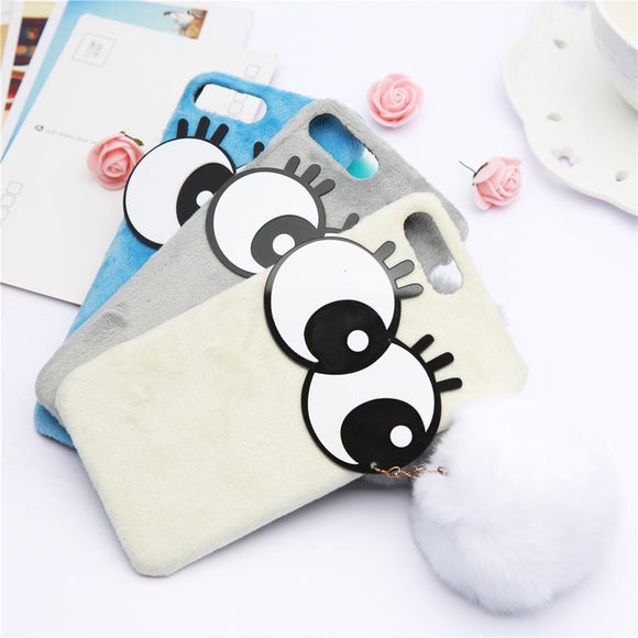 Soft Plush Rabbit Fur Ball Googly Eye Case For iPhone 7 7 Plus Phone Cases 