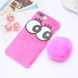 Soft Plush Rabbit Fur Ball Googly Eye Case For iPhone 7 7 Plus Phone Cases 
