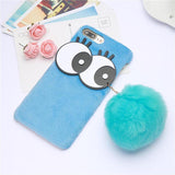 Soft Plush Rabbit Fur Ball Googly Eye Case For iPhone 7 7 Plus Phone Cases 