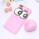 Soft Plush Rabbit Fur Ball Googly Eye Case For iPhone 7 7 Plus Phone Cases 