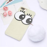 Soft Plush Rabbit Fur Ball Googly Eye Case For iPhone 7 7 Plus Phone Cases 