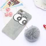 Soft Plush Rabbit Fur Ball Googly Eye Case For iPhone 7 7 Plus Phone Cases 