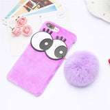 Soft Plush Rabbit Fur Ball Googly Eye Case For iPhone 7 7 Plus Phone Cases 