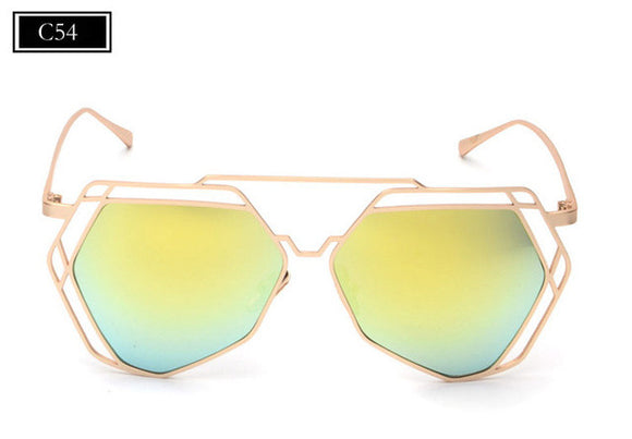 Fashion Metal Frame Unique Geometry Sunglasses Women Classic Brand Designer Twin-Beams Glasses Coating Mirror ss510 - Shop Cali & Cole