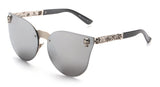 Women Cat Eye Sunglasses Metal Frame Star carving Flower Sunglasses Mirror Glasses o - Shop Cali & Cole