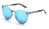 Women Cat Eye Sunglasses Metal Frame Star carving Flower Sunglasses Mirror Glasses o - Shop Cali & Cole