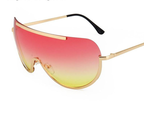 ROYAL GIRL Retro Inspired Women Sunglasses Oversize Shield Metal Half Frame Eyeglasses Frame Pink Yellow Lens ss624 - Shop Cali & Cole