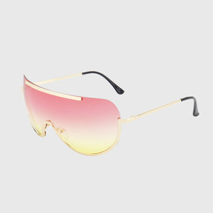 ROYAL GIRL Retro Inspired Women Sunglasses Oversize Shield Metal Half Frame Eyeglasses Frame Pink Yellow Lens ss624 - Shop Cali & Cole