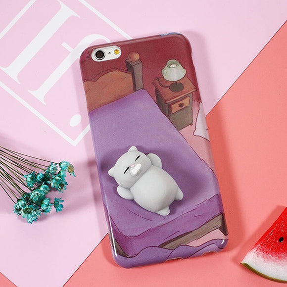 Phone Cases for iPhone 6 6S Plus 3D Cute Soft Silicone Squishy Squeeze Cat  for iPhone 7 7 Plus Cover Sleeping Kitty Coque