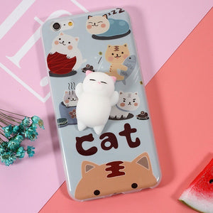 Phone Cases for iPhone 6 6S Plus 3D Cute Soft Silicone Squishy Squeeze Cat  for iPhone 7 7 Plus Cover Sleeping Kitty Coque