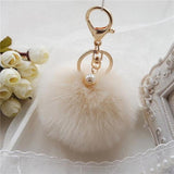 Fashion hairball keychain imiation Rabbit Fur Ball boy girl cute Keychain Bag Plush Car Key Ring Car Key Pendant collection 8cm - Shop Cali & Cole