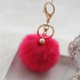 Fashion hairball keychain imiation Rabbit Fur Ball boy girl cute Keychain Bag Plush Car Key Ring Car Key Pendant collection 8cm - Shop Cali & Cole