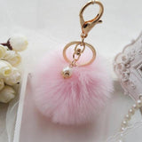 Fashion hairball keychain imiation Rabbit Fur Ball boy girl cute Keychain Bag Plush Car Key Ring Car Key Pendant collection 8cm - Shop Cali & Cole