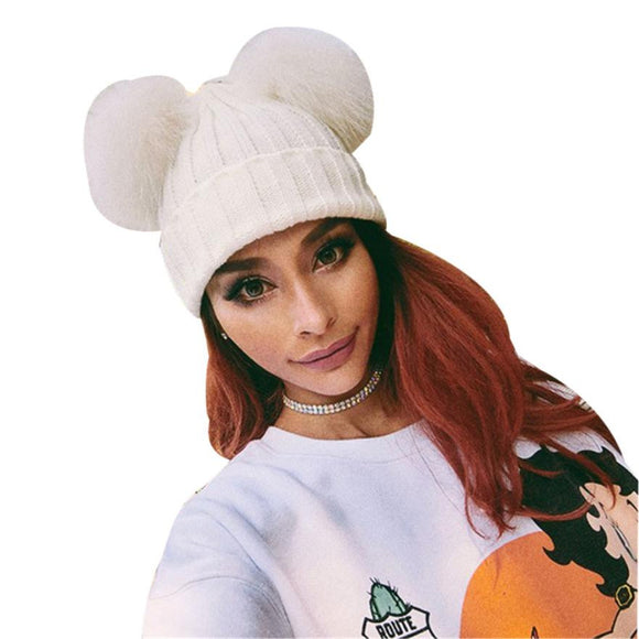 Autumn Winter Knitted Wool Hats For Women 2017 Fashion New arrival Crochet Knit Hairball Pompon Beanies Fur Hat Female Warm Caps - Shop Cali & Cole