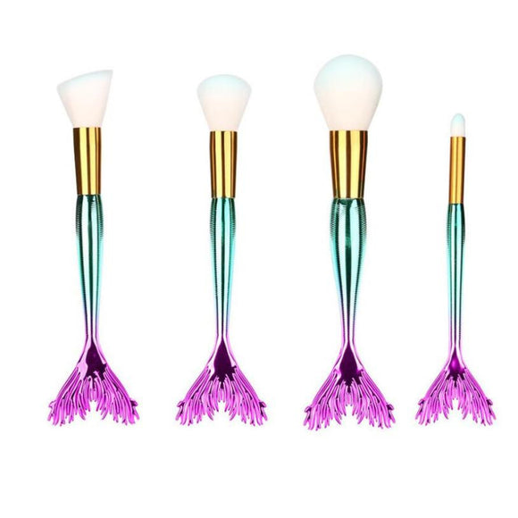 4pcs Mermaid Foundation Brush Fish Scale Makeup Brushes Professional Foundation Powder Blush Brush Fishtail Cosmetic Brush
