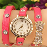 Fashion Women Bowknot Crystal Quartz Watch Imitation Leather Watch - Shop Cali & Cole