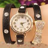 Fashion Women Bowknot Crystal Quartz Watch Imitation Leather Watch - Shop Cali & Cole