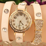Fashion Women Bowknot Crystal Quartz Watch Imitation Leather Watch - Shop Cali & Cole
