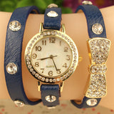 Fashion Women Bowknot Crystal Quartz Watch Imitation Leather Watch - Shop Cali & Cole