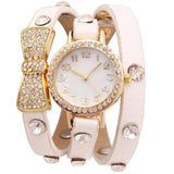 Fashion Women Bowknot Crystal Quartz Watch Imitation Leather Watch - Shop Cali & Cole