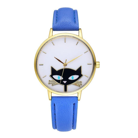 Kitty Cat Fashion Leather Band Analog Quartz Round Wrist Watch Watches