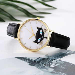 Kitty Cat Fashion Leather Band Analog Quartz Round Wrist Watch Watches