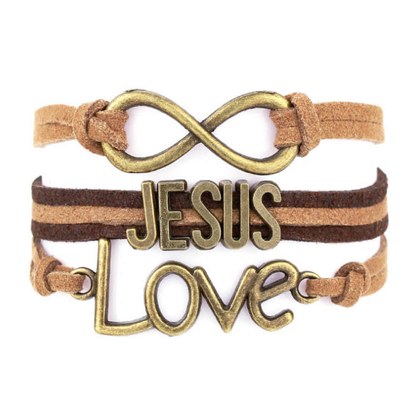 Handmade Infinity DIY Love Charm Jesus Leather Weave Jewelry Bracelet - Shop Cali & Cole