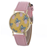 Women Pineapple Chimes Pattern Quartz Watch Leather Straplt Table Watch - Shop Cali & Cole