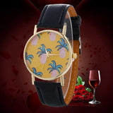 Women Pineapple Chimes Pattern Quartz Watch Leather Straplt Table Watch - Shop Cali & Cole